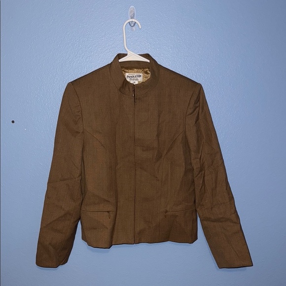 Pendleton 100% Virgin Wool Zip Up Jacket with Mandarin Collar - size 12 - B5 - Picture 1 of 6